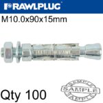 PROJECTING BOLT M10X90X15MM X100 -BOX
