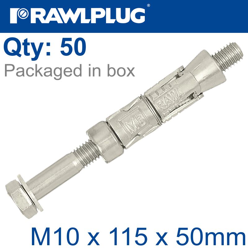 RAWLBOLT M10X115X50MM X50-BOX (16MM HOLE) RAWLBOLT M10X115X50MM X50-BOX (16MM HOLE)