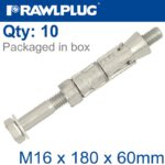 RAWLBOLT M16X180X60MM X10-BOX (25MM HOLE)
