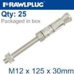 PROJECTING BOLT M12X125X30MM X25 -BOX