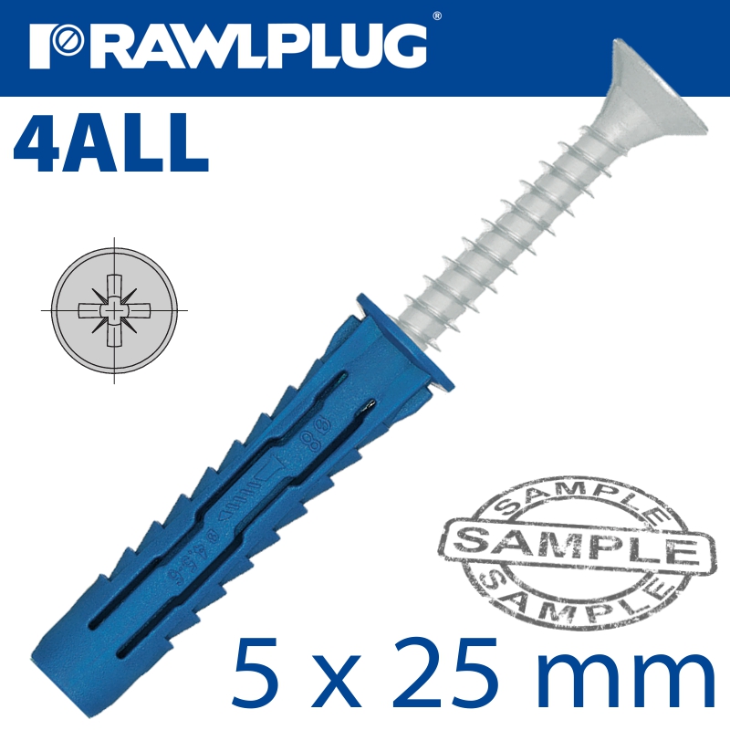 UNIVERSAL NYLON PLUG WITH SCREW 5X25MM 40 PER BAG UNIVERSAL NYLON PLUG WITH SCREW 5X25MM 40 PER BAG