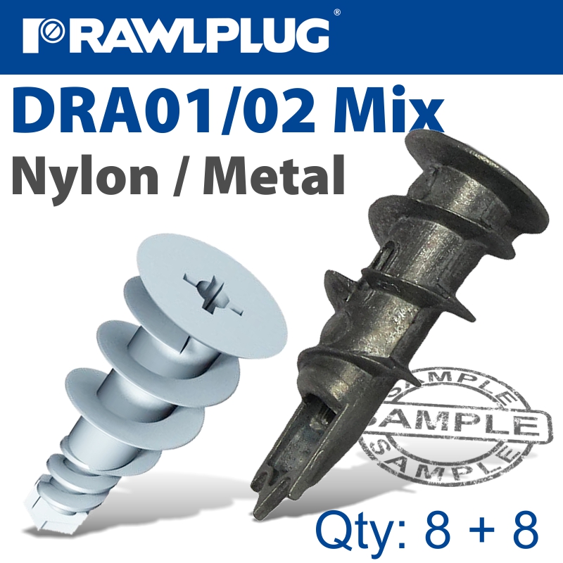 SELF DRILL DRYWALL FIXINGS MIXED BAG 8:8 X6 NYL X6 METAL SELF DRILL DRYWALL FIXINGS MIXED BAG 8:8 X6 NYL X6 METAL