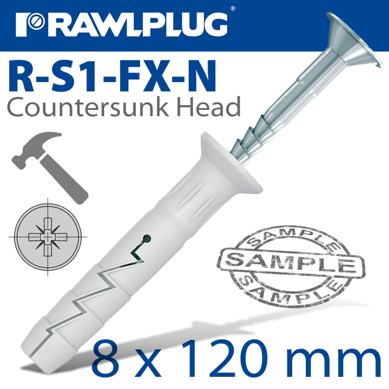 NYL HAMMER-IN FIXING 8X120MM + CSK HEAD X10 -BAG NYL HAMMER-IN FIXING 8X120MM + CSK HEAD X10 -BAG