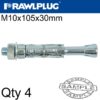 PROJECTING BOLT M10X105X30MM X4 -BAG