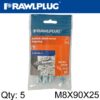 PROJECTING BOLT M8X90X25MM X5 -BAG