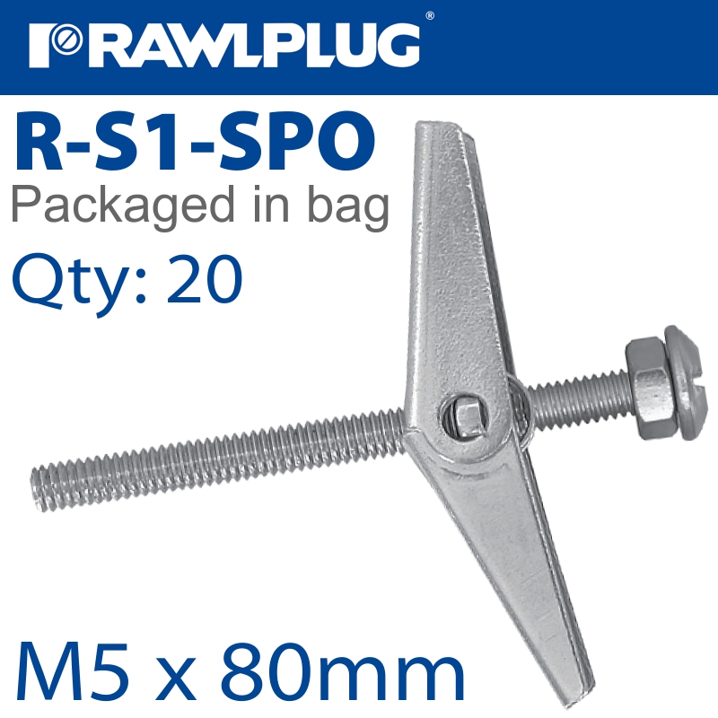 SPRING TOGGLE+SCREW M5X80MM X20-BAG SPRING TOGGLE+SCREW M5X80MM X20-BAG