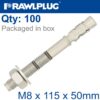 THROUGHBOLT M8X115X50MM X100 -BOX