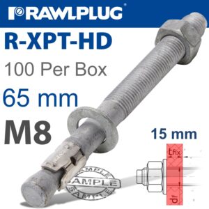 R-XPT HOT DIP GALVANIZED THROUGHBOLTS M8X65MM X100 PER BOX
