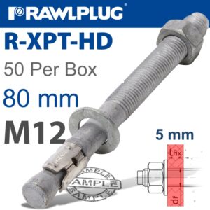 R-XPT HOT DIP GALVANIZED THROUGHBOLTS M12X80MM X50 PER BOX