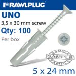 UNIVERSAL PLUG 5MM X 24MM + SCREW 30MM X100-BOX