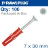 UNO UNIVERSAL PLUGS 7MM X 30MM WITH SCREW 45MM BOX OF 100