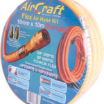 FLEX AIR HOSE KIT 10MM X 10M ORANGE  W/QUICK COUPLER & CONNECTOR YOHKO