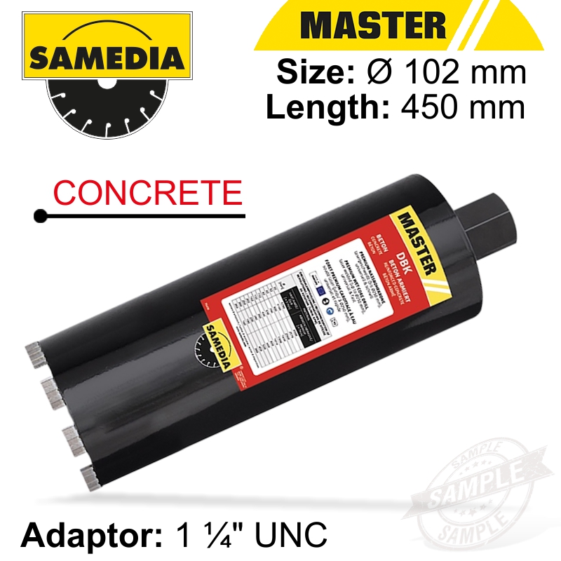 DIAMOND CORE BIT 102MM X 450MM X 1 1/4' CONCRETE MASTER DBK DIAMOND CORE BIT 102MM X 450MM X 1 1/4' CONCRETE MASTER DBK