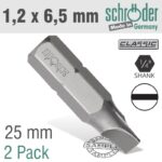 SLOTTED BIT 1.2X6.5MM 25MM 2CD