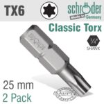 TORX TX6 CLASSIC BIT 25MM 2CD