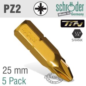 POZI NO 2X25MM INSERT BIT TITAINIUM COATED 5PACK