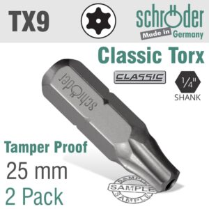 TORX TAMPER RES.T9 INS.BIT 2CD