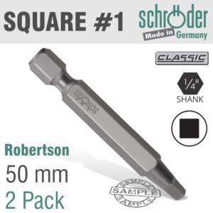 SCREWDRIVER BIT SQUARE RECESS NO.1 X 50MM 2PK