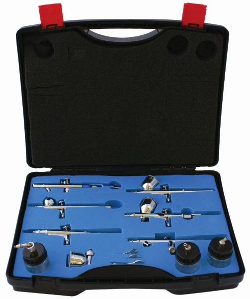 AIRBRUSH SET WITH 6 GUNS 800 137 134 130 180 182 3 GLASS JARS AIRBRUSH SET WITH 6 GUNS 800 137 134 130 180 182 3 GLASS JARS