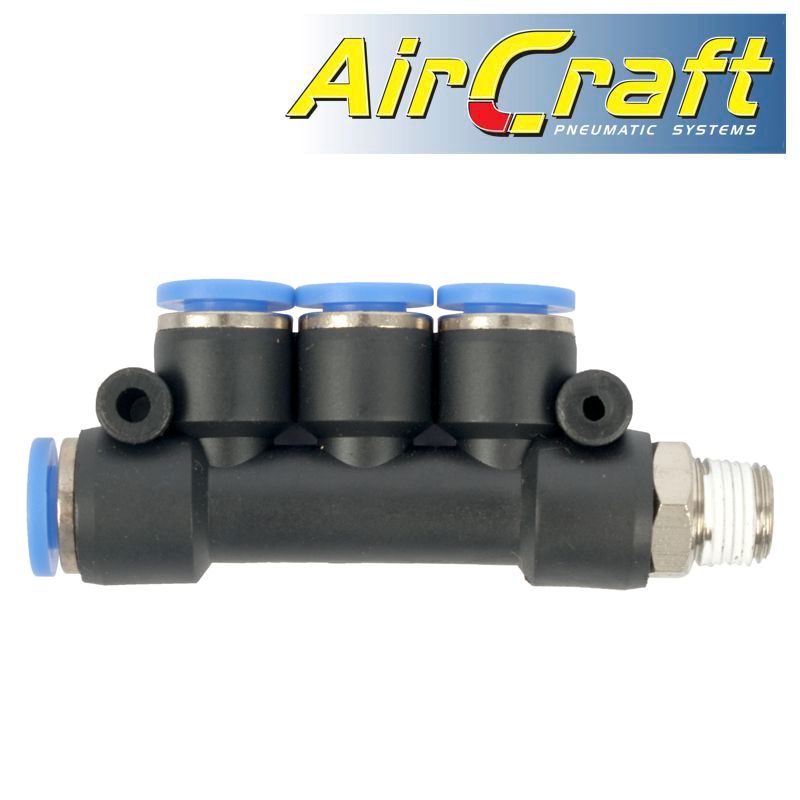 PU HOSE FITTING MANIFOLD 4 X 4MM PORT X 1/4'M PU HOSE FITTING MANIFOLD 4 X 4MM PORT X 1/4'M