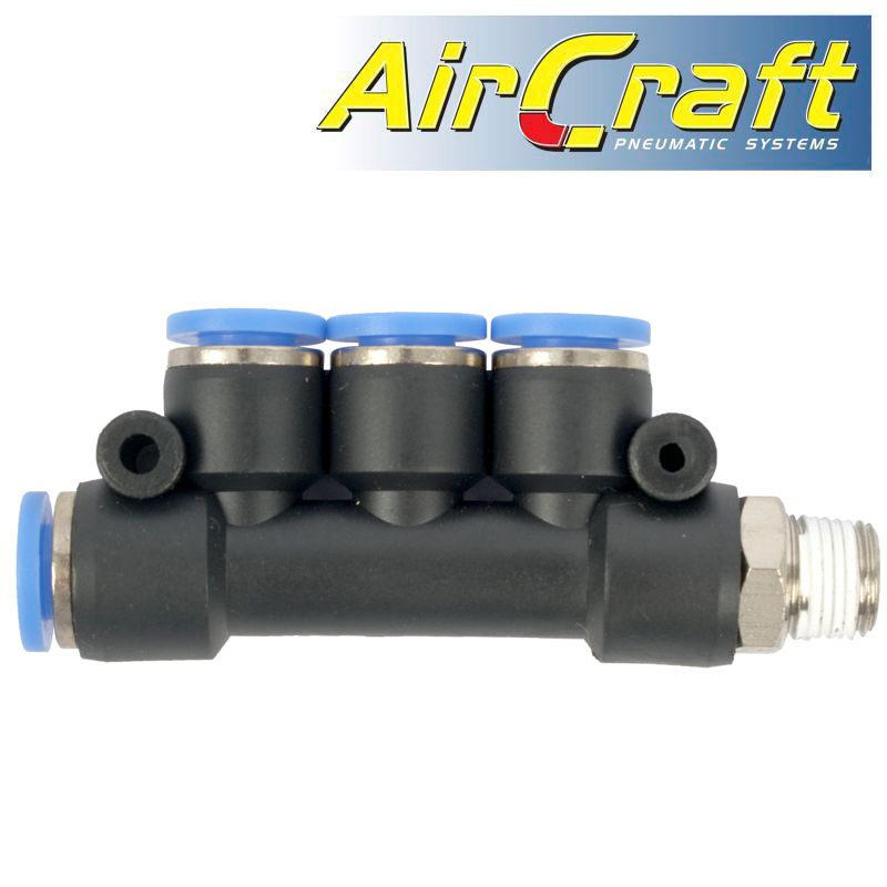 PU HOSE FITTING MANIFOLD 4 X 6MM PORT X 1/8'M PU HOSE FITTING MANIFOLD 4 X 6MM PORT X 1/8'M
