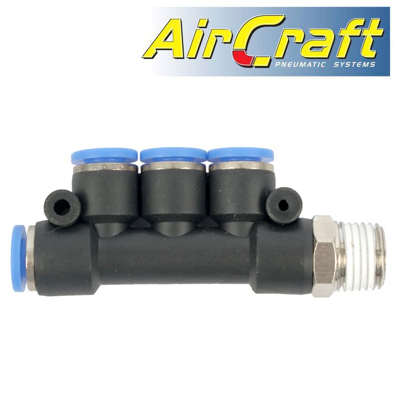 PU HOSE FITTING MANIFOLD 4 X 6MM PORT X 1/4'M PU HOSE FITTING MANIFOLD 4 X 6MM PORT X 1/4'M