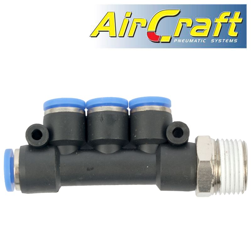 PU HOSE FITTING MANIFOLD 4 X 6MM PORT X 3/8'M PU HOSE FITTING MANIFOLD 4 X 6MM PORT X 3/8'M