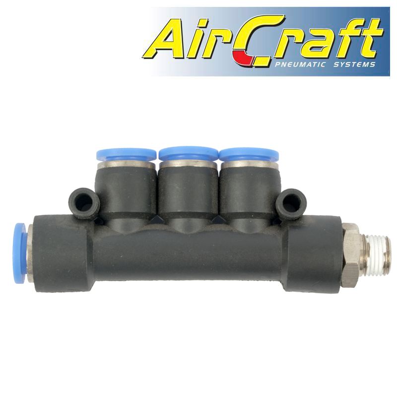 PU HOSE FITTING MANIFOLD 4 X 8MM PORT X 1/8'M PU HOSE FITTING MANIFOLD 4 X 8MM PORT X 1/8'M