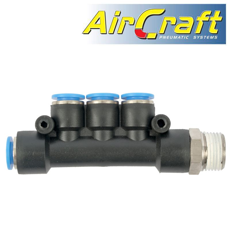 PU HOSE FITTING MANIFOLD 4 X 8MM PORT X 3/8'M PU HOSE FITTING MANIFOLD 4 X 8MM PORT X 3/8'M