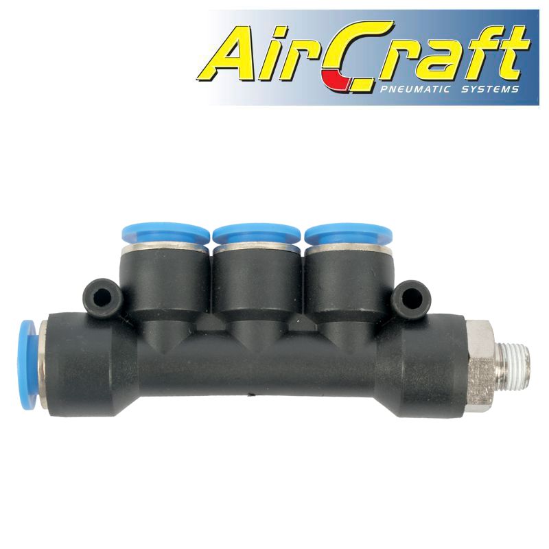 PU HOSE FITTING MANIFOLD 4 X 10MM PORT X 1/8'M PU HOSE FITTING MANIFOLD 4 X 10MM PORT X 1/8'M
