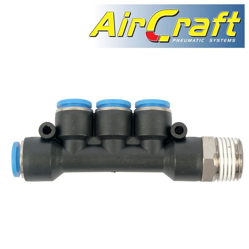 PU HOSE FITTING MANIFOLD 4 X 10MM PORT X 1/2'M PU HOSE FITTING MANIFOLD 4 X 10MM PORT X 1/2'M