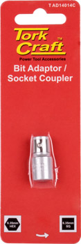 SOCKET ADAPTOR COUPLER 1/4'F SQ X 1/4'F HEX CARDED SOCKET ADAPTOR COUPLER 1/4'F SQ X 1/4'F HEX CARDED