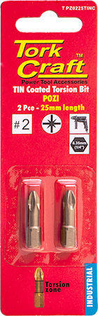 POZI 2 X 25MM INSERT BIT TORSION TIN COATED 2PCE PZ2 POZI 2 X 25MM INSERT BIT TORSION TIN COATED 2PCE PZ2