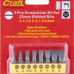 S/DRIVER BIT SET 8PCE SLOTTED 3MM-9MM