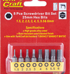 S/DRIVER BIT SET 8PCE HEX H1.5-H6