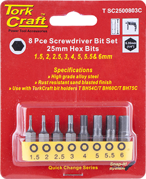 S/DRIVER BIT SET 8PCE HEX H1.5-H6 S/DRIVER BIT SET 8PCE HEX H1.5-H6