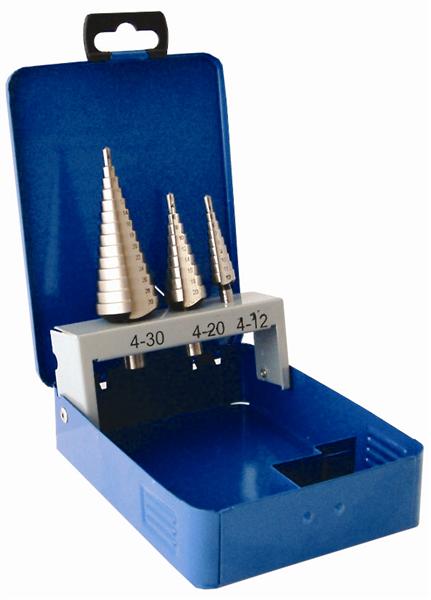 STEP DRILL SET 3 PCE HSS IN STEEL CASE STEP DRILL SET 3 PCE HSS IN STEEL CASE