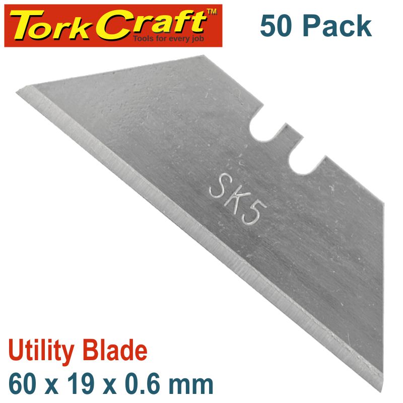 UTILITY BLADE SOLID 60MM X 19MM X 0.6MM 50PC SK5 UTILITY BLADE SOLID 60MM X 19MM X 0.6MM 50PC SK5