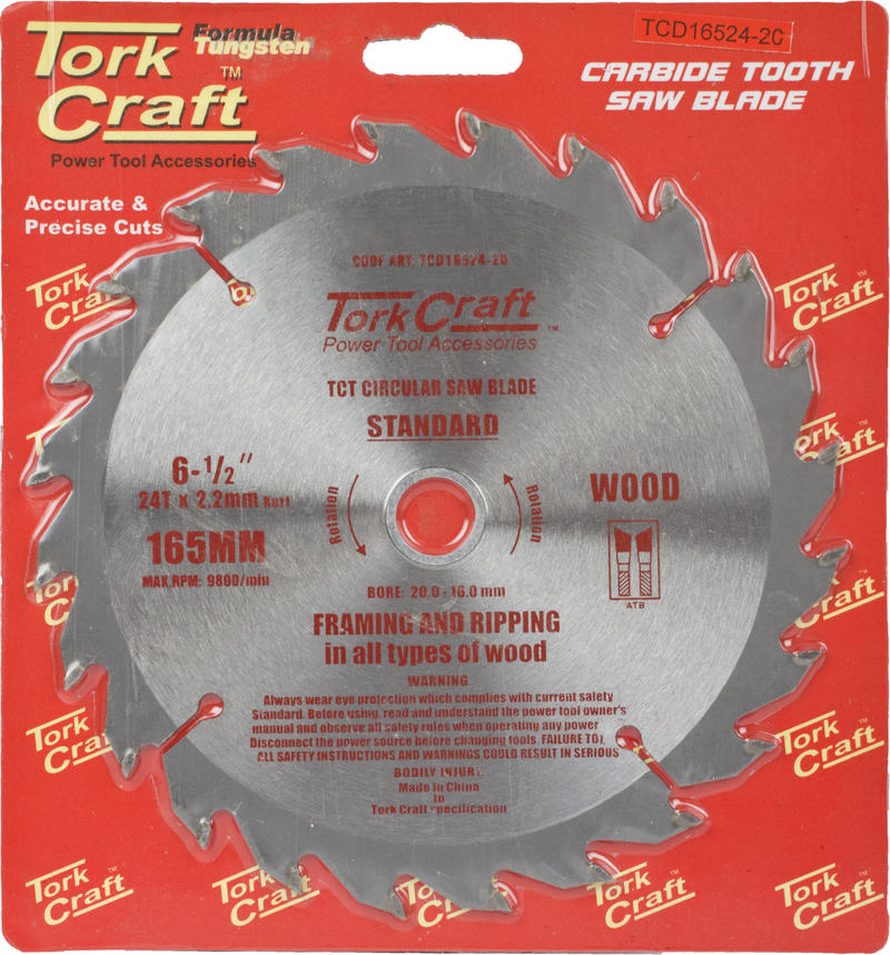 BLADE TCT 165 X 24T 20/16 GENERAL PURPOSE RIP BLADE TCT 165 X 24T 20/16 GENERAL PURPOSE RIP
