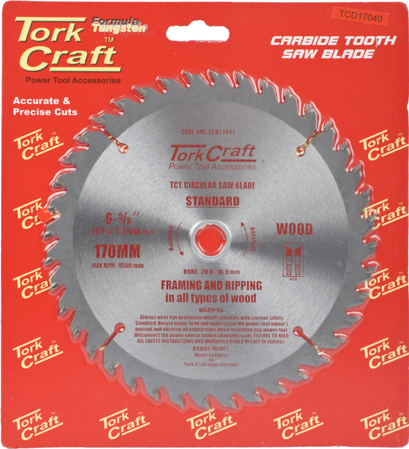 BLADE TCT 170 X 40T 20-16MM GENERAL PURPOSE COMBINATION BLADE TCT 170 X 40T 20-16MM GENERAL PURPOSE COMBINATION