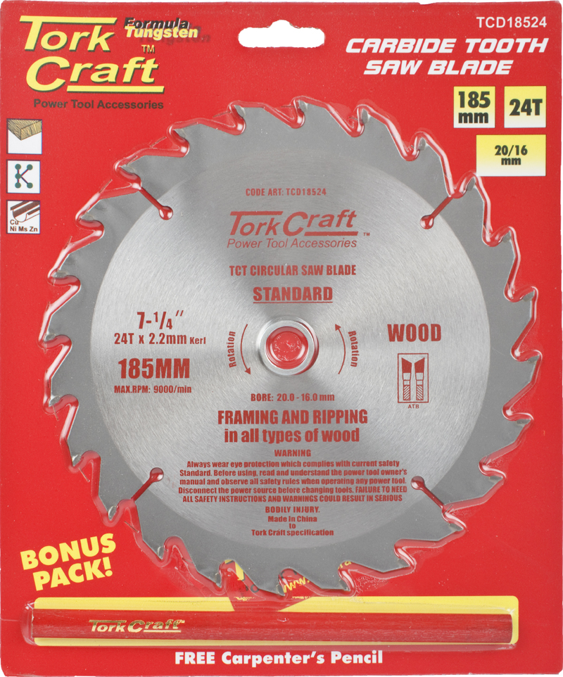 BLADE TCT 185 X 24T 20/16 GENERAL PURPOSE RIP BLADE TCT 185 X 24T 20/16 GENERAL PURPOSE RIP