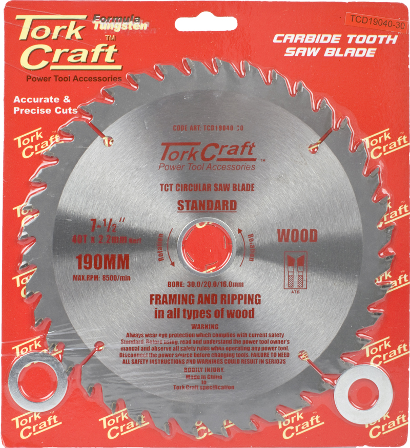 BLADE TCT 190 X 40T 30/20/16MM GENERAL PURPOSE COMBINATION BLADE TCT 190 X 40T 30/20/16MM GENERAL PURPOSE COMBINATION