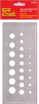 DRILL BIT MEASURING PLATE 1-13MM (0.5 INCR) DRILL BIT MEASURING PLATE 1-13MM (0.5 INCR)