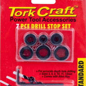 TORK CRAFT 7PC DRILL STOP SET (5.6.8.10.11.12MM) C/W ALLEN KEY