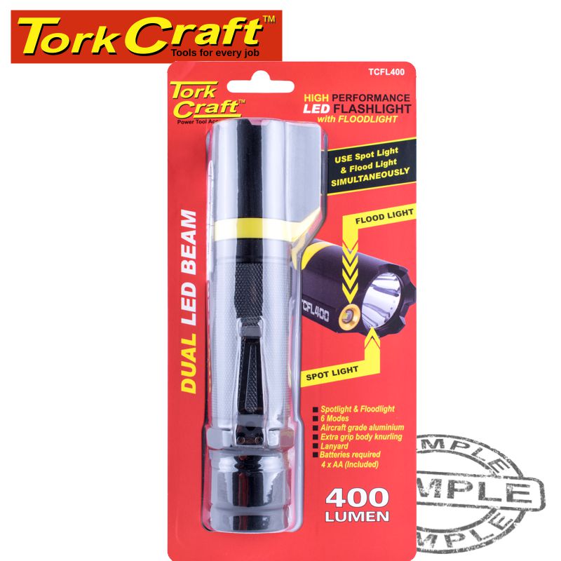TORCH LED ALUM. DUAL BEAM FLOODLIGHT 400LM BLK USE 4X AA BATTERIES TORCH LED ALUM. DUAL BEAM FLOODLIGHT 400LM BLK USE 4X AA BATTERIES