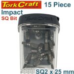 IMPACT SQUARE RECESS BIT NO2 25MM 15PC TIC TAC CASE