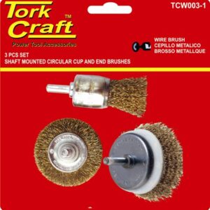 WIRE BRUSH SET 3PCE WITH 6MM SHAFT END/CIRC/CUP