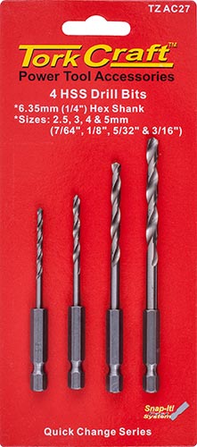 HEX SHANK DRILL BIT 4 PCE SET 2.5MM 3MM 4MM 5MM HEX SHANK DRILL BIT 4 PCE SET 2.5MM 3MM 4MM 5MM